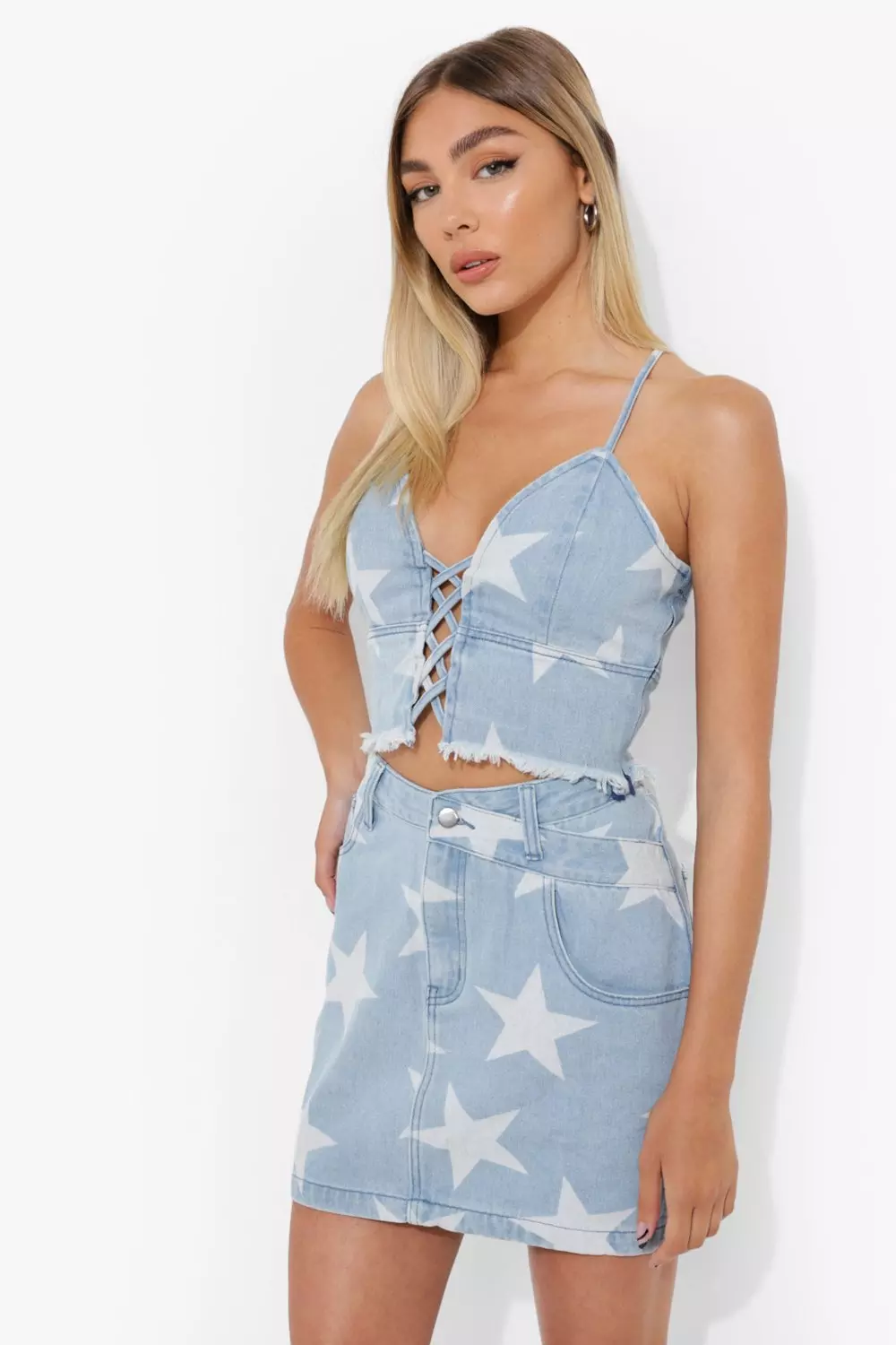 High waisted clearance festival denim skirt